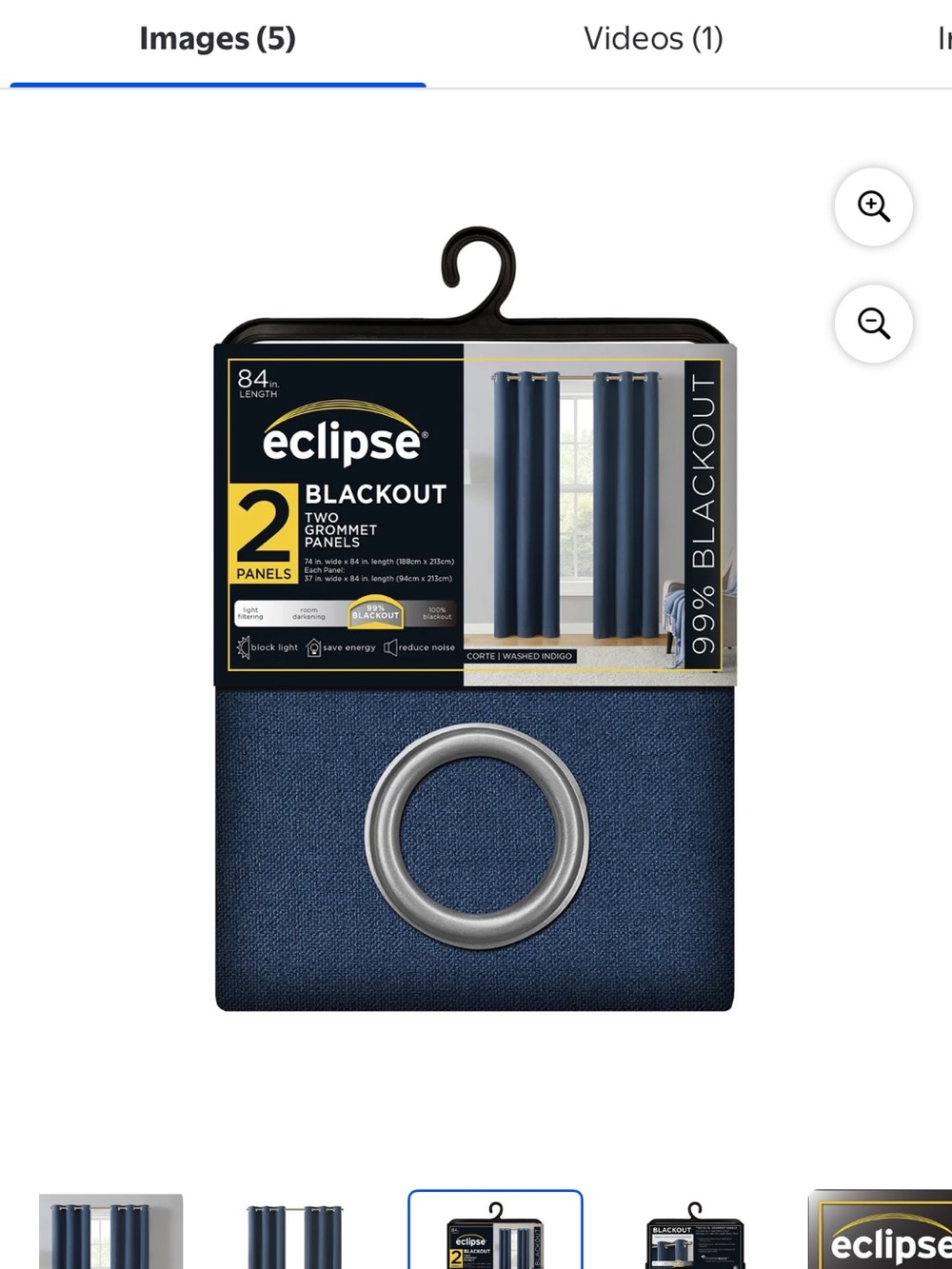 37’x84’ (4 panels) Eclipse Washed Indigo Blackout Grommet Curtain Panels NWT